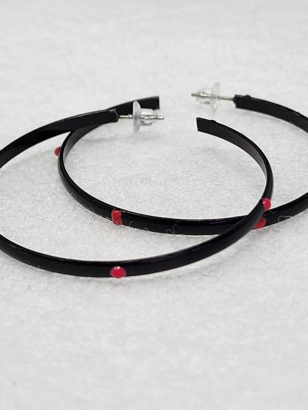 Pink Dotted Black Hoop Earrings